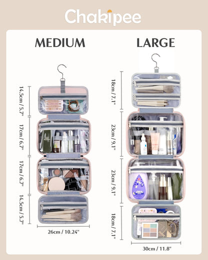 Travel Hanging Toiletry Bag for Women - Waterproof Cosmetic Organizer with Clear Window, Lightweight Bathroom Bags for Essentials, Makeup, Shampoo, Toiletries Pink, Medium