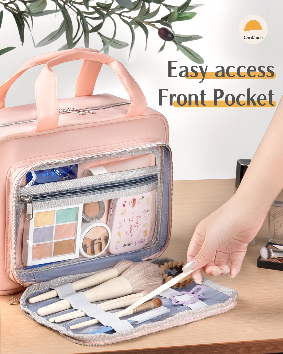 Travel Hanging Toiletry Bag for Women - Waterproof Cosmetic Organizer with Clear Window, Lightweight Bathroom Bags for Essentials, Makeup, Shampoo, Toiletries Pink, Medium