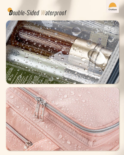 Travel Hanging Toiletry Bag for Women - Waterproof Cosmetic Organizer with Clear Window, Lightweight Bathroom Bags for Essentials, Makeup, Shampoo, Toiletries Pink, Medium