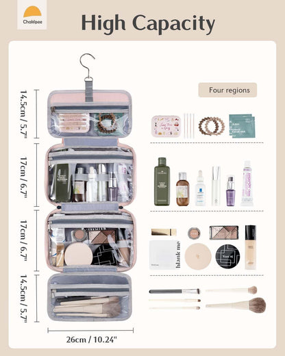 Travel Hanging Toiletry Bag for Women - Waterproof Cosmetic Organizer with Clear Window, Lightweight Bathroom Bags for Essentials, Makeup, Shampoo, Toiletries Pink, Medium