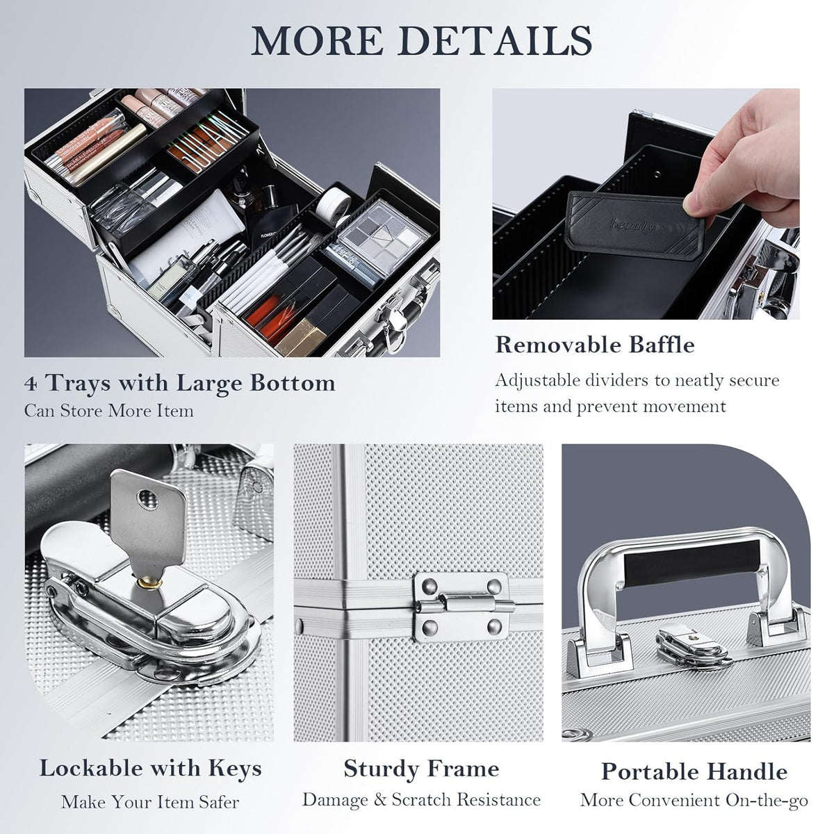 Makeup Train Case Cosmetic Box Portable Makeup Case Organizer 4 Trays Travel Case Storage with Dividers Lockable for Make up Artist Crafter Nail Kits Tools Black Floral