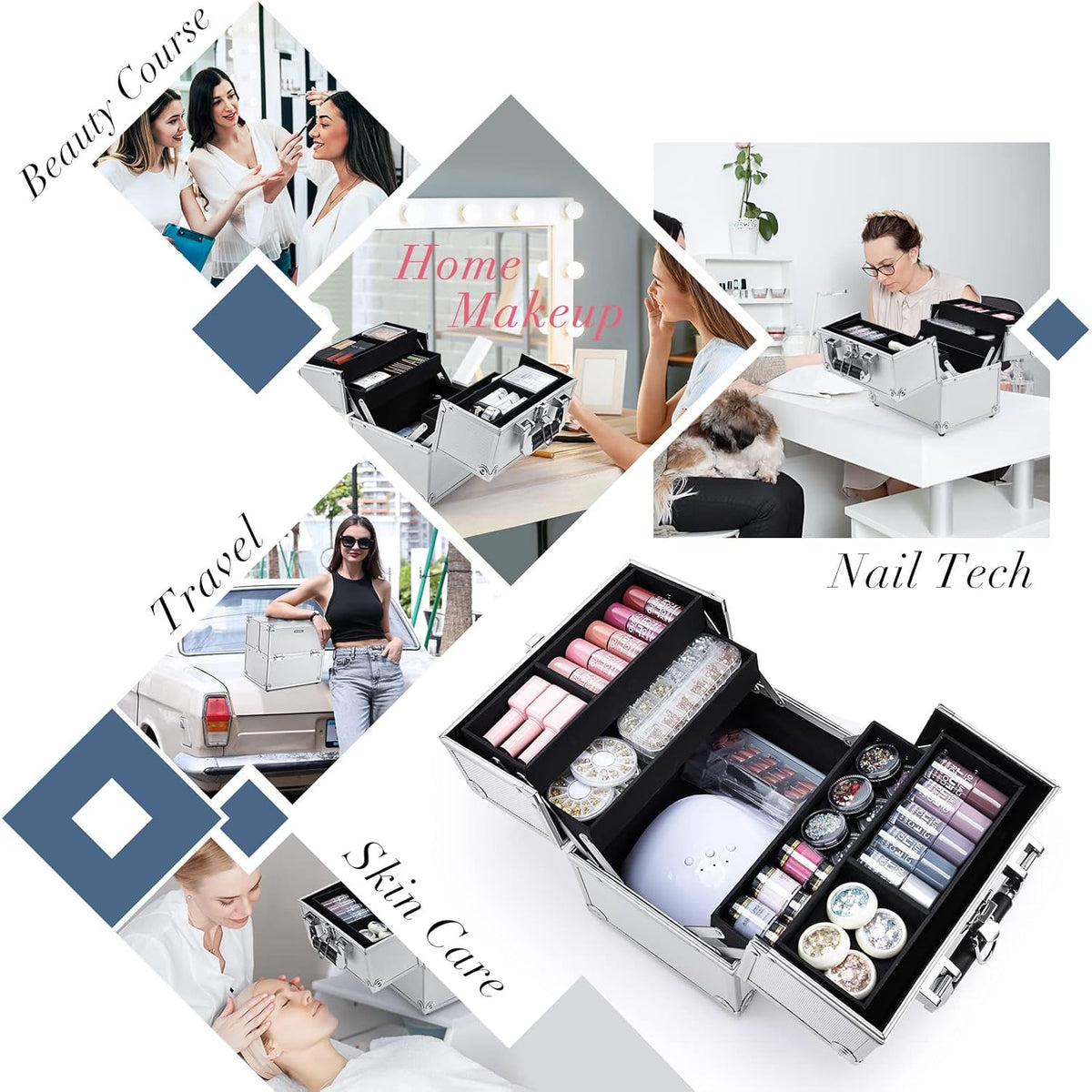 Makeup Train Case Cosmetic Box Portable Makeup Case Organizer 4 Trays Travel Case Storage with Dividers Lockable for Make up Artist Crafter Nail Kits Tools Black Floral