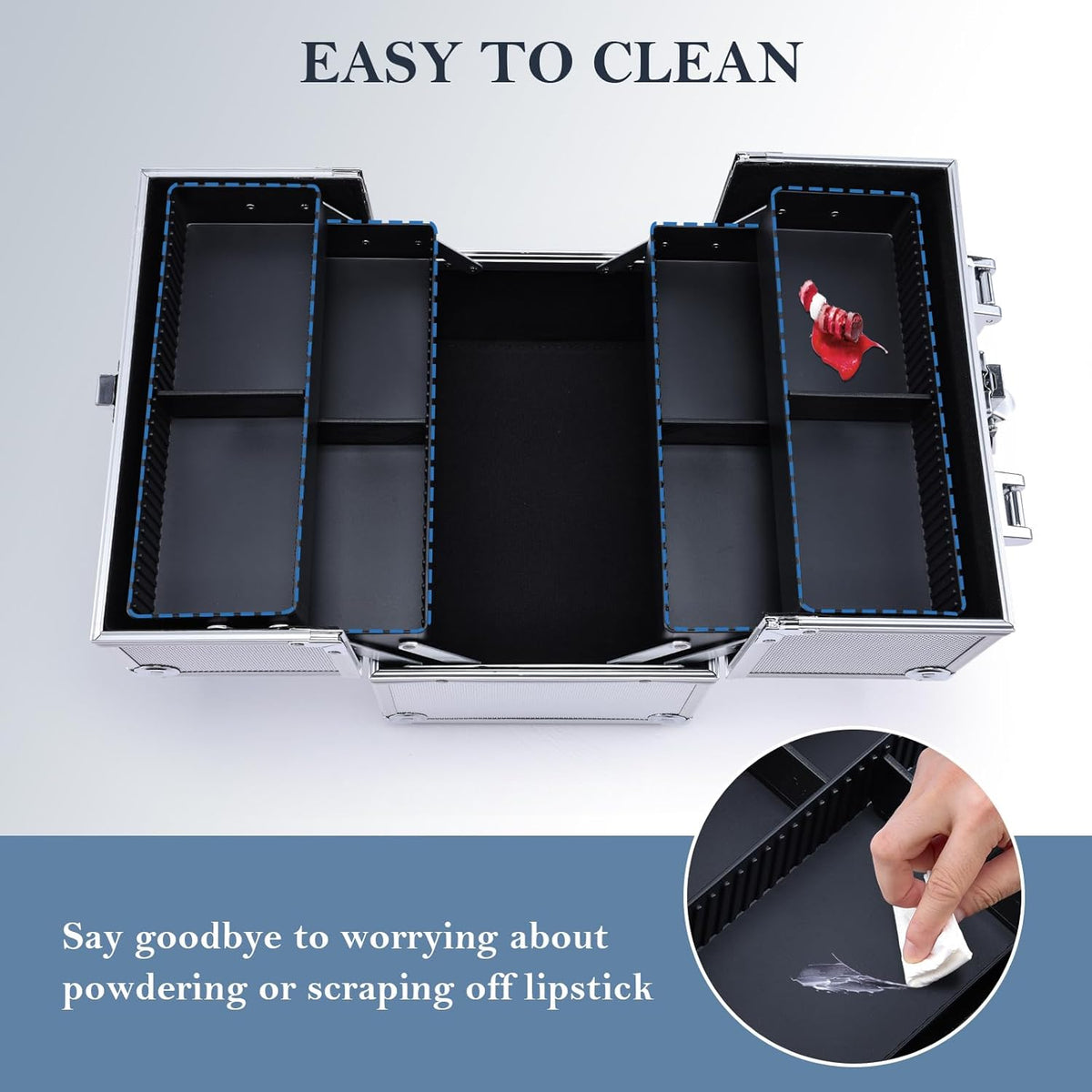 Makeup Train Case Cosmetic Box Portable Makeup Case Organizer 4 Trays Travel Case Storage with Dividers Lockable for Make up Artist Crafter Nail Kits Tools Black Floral