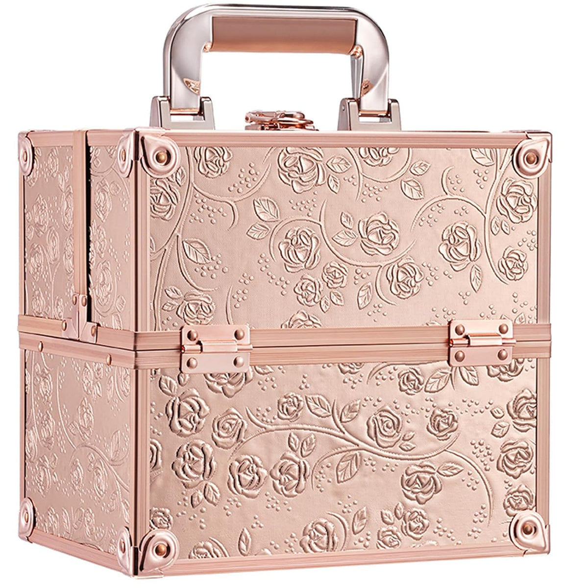 Makeup Train Case Cosmetic Box Portable Makeup Case Organizer 4 Trays Travel Case Storage with Dividers Lockable for Make up Artist Crafter Nail Kits Tools Black Floral