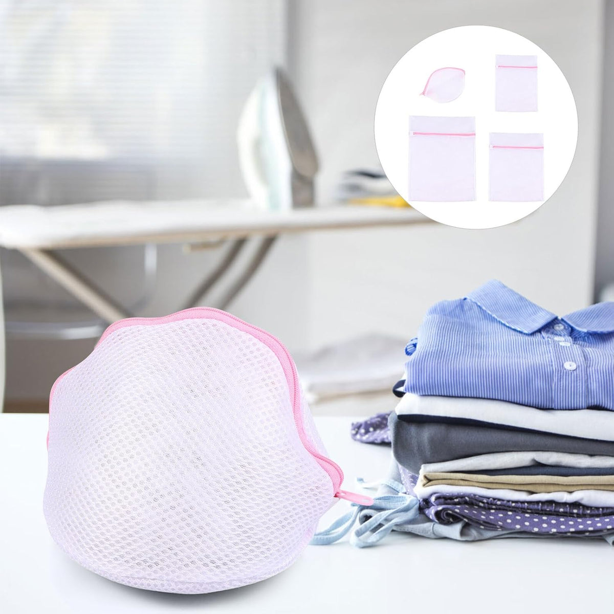 4pcs Fine Mesh Laundry Bags Set for Delicates Bra Washing Bag with Drawstring Closure Reusable Net Washing for Travel and Home Use Protective Underwear Laundry Organizer