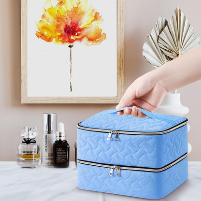Nail Polish Organizer Case Holds 42 Bottles, Portable Double-Layer Nail Polish Storage Bag with Adjustable Dividers for Manicure Tools, Light Blue