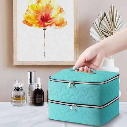 Nail Polish Organizer Case Holds 42 Bottles, Portable Double-Layer Nail Polish Storage Bag with Adjustable Dividers for Manicure Tools, Light Blue