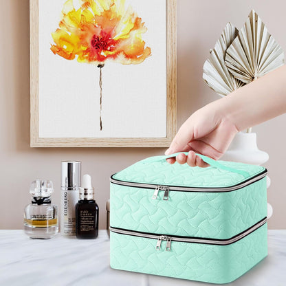 Nail Polish Organizer Case Holds 42 Bottles, Portable Double-Layer Nail Polish Storage Bag with Adjustable Dividers for Manicure Tools, Light Blue