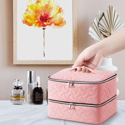 Nail Polish Organizer Case Holds 42 Bottles, Portable Double-Layer Nail Polish Storage Bag with Adjustable Dividers for Manicure Tools, Light Blue