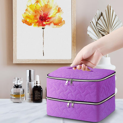 Nail Polish Organizer Case Holds 42 Bottles, Portable Double-Layer Nail Polish Storage Bag with Adjustable Dividers for Manicure Tools, Light Blue