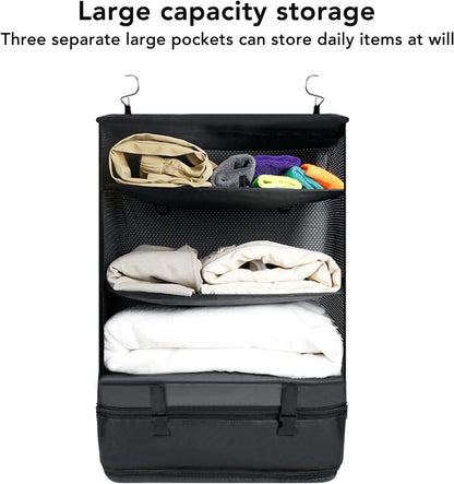 Portable Hanging Travel Shelves, 3 Shelf Travel Collapsible Compression Garment Organizer, Carry On Closet Suitcase, Suitcase Organizer for Home, Office Use