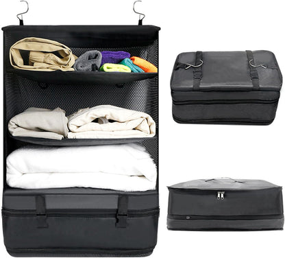 Portable Hanging Travel Shelves, 3 Shelf Travel Collapsible Compression Garment Organizer, Carry On Closet Suitcase, Suitcase Organizer for Home, Office Use