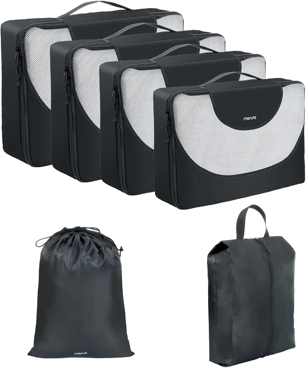6 Set Packing Cubes for Travel Essentials, Suitcase Organizer Bags Set for Luggage, Light Weight Space-Saving Travel Accessories Expandable Packing Organizer Divider Road Trip Bags, Black