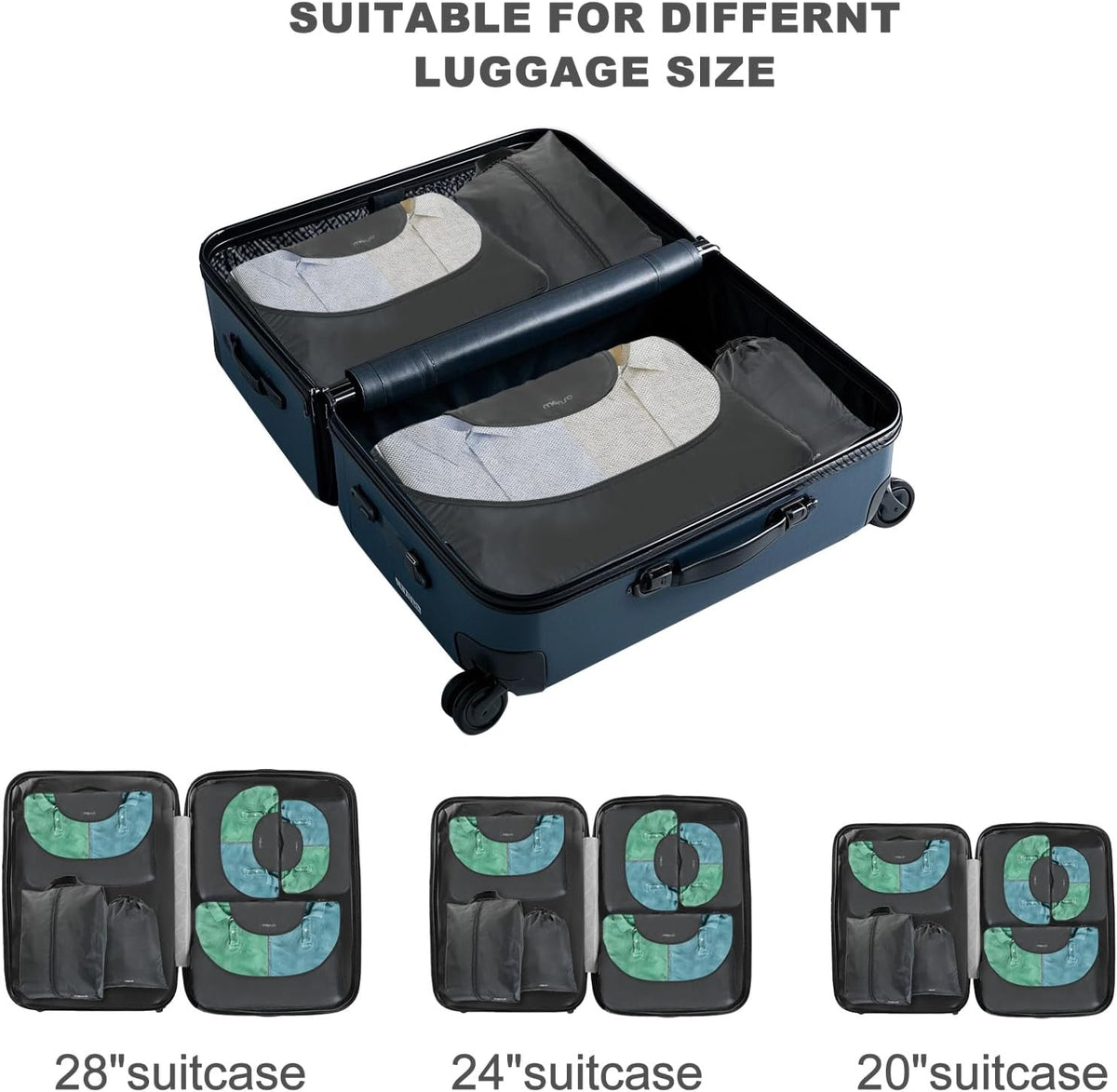 6 Set Packing Cubes for Travel Essentials, Suitcase Organizer Bags Set for Luggage, Light Weight Space-Saving Travel Accessories Expandable Packing Organizer Divider Road Trip Bags, Black