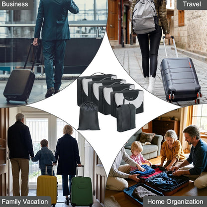 6 Set Packing Cubes for Travel Essentials, Suitcase Organizer Bags Set for Luggage, Light Weight Space-Saving Travel Accessories Expandable Packing Organizer Divider Road Trip Bags, Black