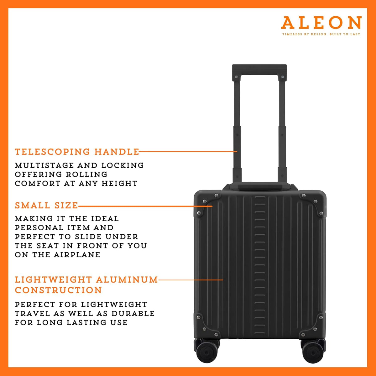 All Aluminum Lightweight 16" Premium Vertical Underseat Carry-on Luggage - Business Briefcase with Wheels - Hardshell Suitcase