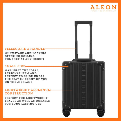 All Aluminum Lightweight 16" Premium Vertical Underseat Carry-on Luggage - Business Briefcase with Wheels - Hardshell Suitcase