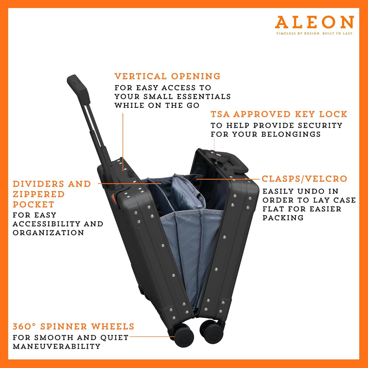 All Aluminum Lightweight 16" Premium Vertical Underseat Carry-on Luggage - Business Briefcase with Wheels - Hardshell Suitcase