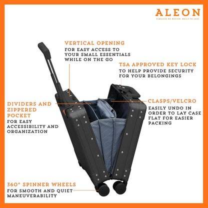 All Aluminum Lightweight 16" Premium Vertical Underseat Carry-on Luggage - Business Briefcase with Wheels - Hardshell Suitcase