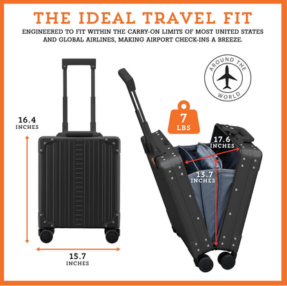 All Aluminum Lightweight 16" Premium Vertical Underseat Carry-on Luggage - Business Briefcase with Wheels - Hardshell Suitcase