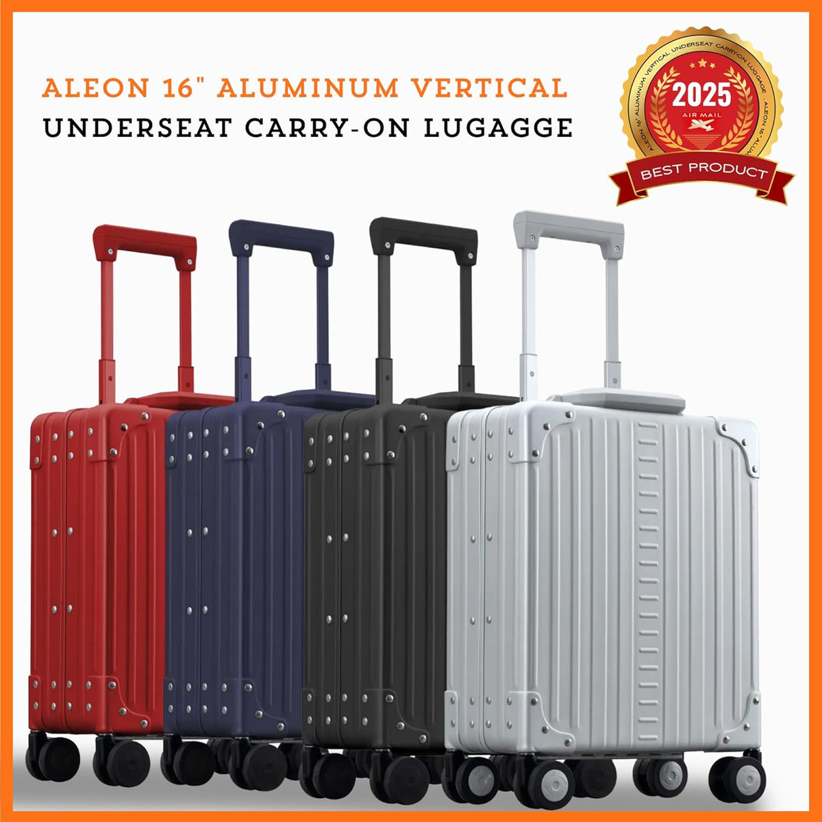 All Aluminum Lightweight 16" Premium Vertical Underseat Carry-on Luggage - Business Briefcase with Wheels - Hardshell Suitcase