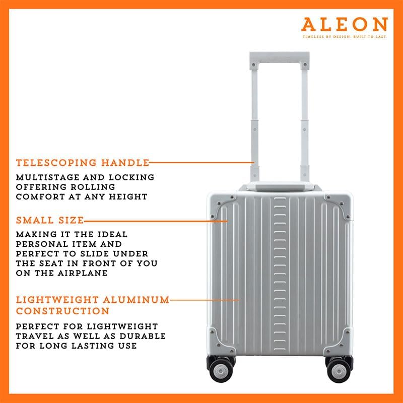 All Aluminum Lightweight 16" Premium Vertical Underseat Carry-on Luggage - Business Briefcase with Wheels - Hardshell Suitcase