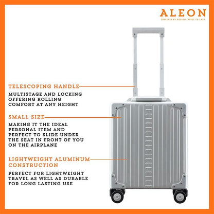 All Aluminum Lightweight 16" Premium Vertical Underseat Carry-on Luggage - Business Briefcase with Wheels - Hardshell Suitcase