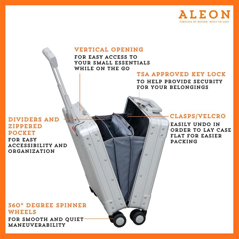 All Aluminum Lightweight 16" Premium Vertical Underseat Carry-on Luggage - Business Briefcase with Wheels - Hardshell Suitcase