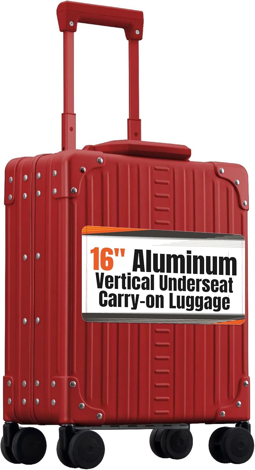 All Aluminum Lightweight 16" Premium Vertical Underseat Carry-on Luggage - Business Briefcase with Wheels - Hardshell Suitcase