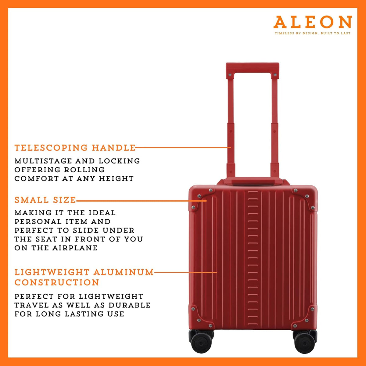 All Aluminum Lightweight 16" Premium Vertical Underseat Carry-on Luggage - Business Briefcase with Wheels - Hardshell Suitcase