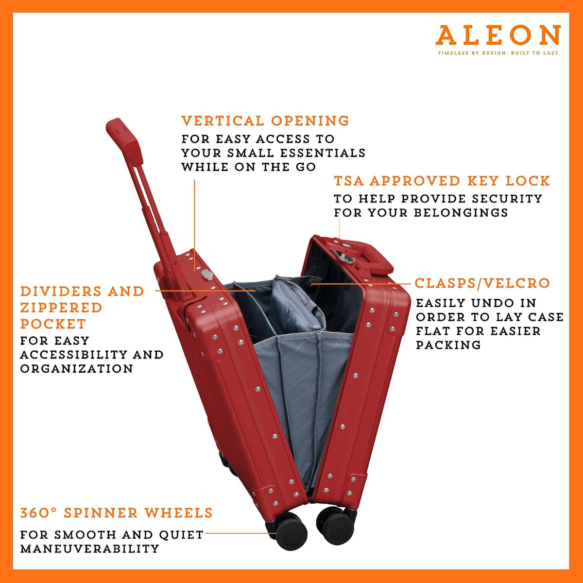 All Aluminum Lightweight 16" Premium Vertical Underseat Carry-on Luggage - Business Briefcase with Wheels - Hardshell Suitcase
