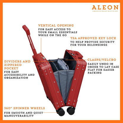 All Aluminum Lightweight 16" Premium Vertical Underseat Carry-on Luggage - Business Briefcase with Wheels - Hardshell Suitcase