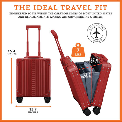 All Aluminum Lightweight 16" Premium Vertical Underseat Carry-on Luggage - Business Briefcase with Wheels - Hardshell Suitcase