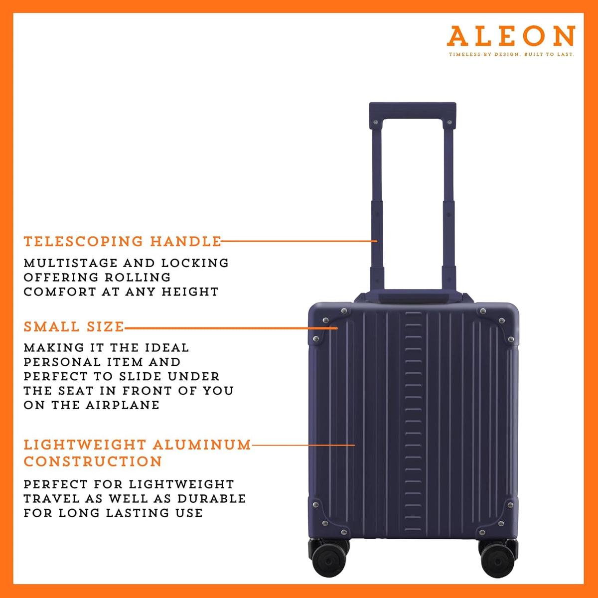 All Aluminum Lightweight 16" Premium Vertical Underseat Carry-on Luggage - Business Briefcase with Wheels - Hardshell Suitcase
