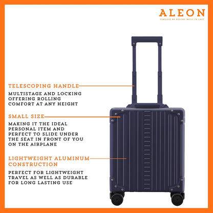 All Aluminum Lightweight 16" Premium Vertical Underseat Carry-on Luggage - Business Briefcase with Wheels - Hardshell Suitcase