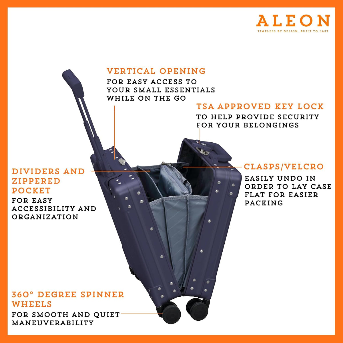 All Aluminum Lightweight 16" Premium Vertical Underseat Carry-on Luggage - Business Briefcase with Wheels - Hardshell Suitcase