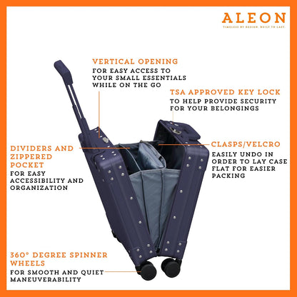 All Aluminum Lightweight 16" Premium Vertical Underseat Carry-on Luggage - Business Briefcase with Wheels - Hardshell Suitcase