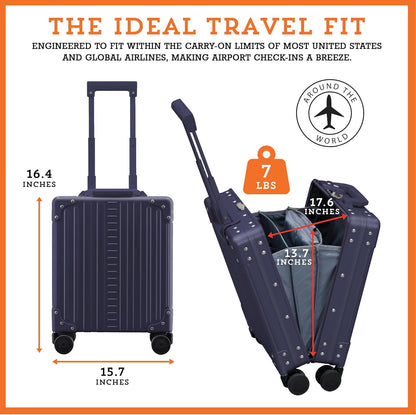 All Aluminum Lightweight 16" Premium Vertical Underseat Carry-on Luggage - Business Briefcase with Wheels - Hardshell Suitcase