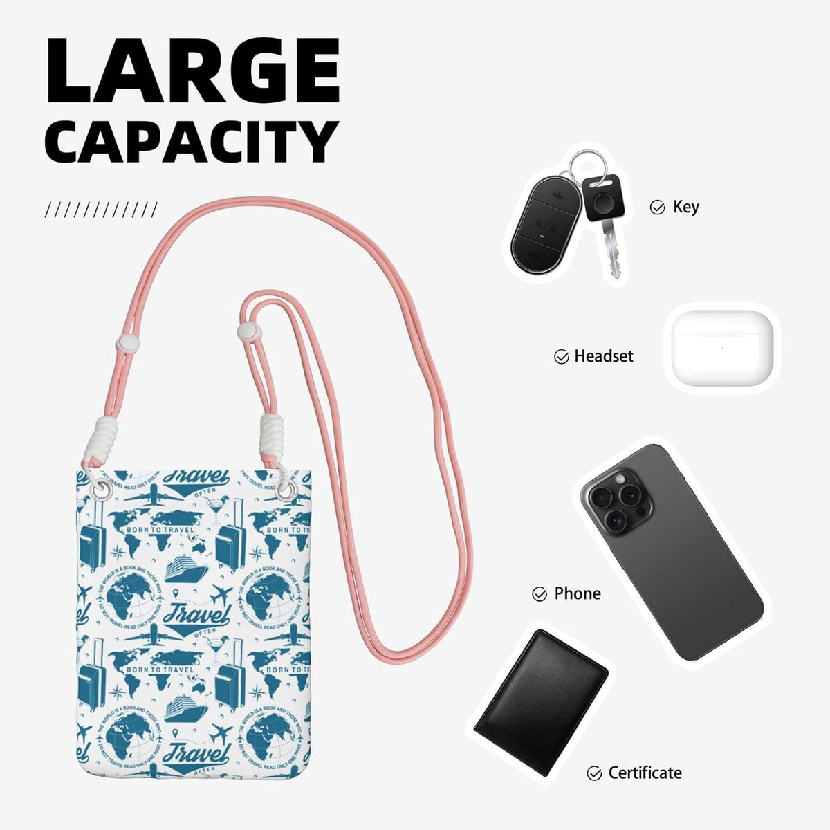 Air Travel for Crossbody Phone Bag, Small & Lightweight Crossbody Purse for Women with Adjustable Strap, Water-Resistant Daily Commuter Bag for Phone, Wallet, Keys