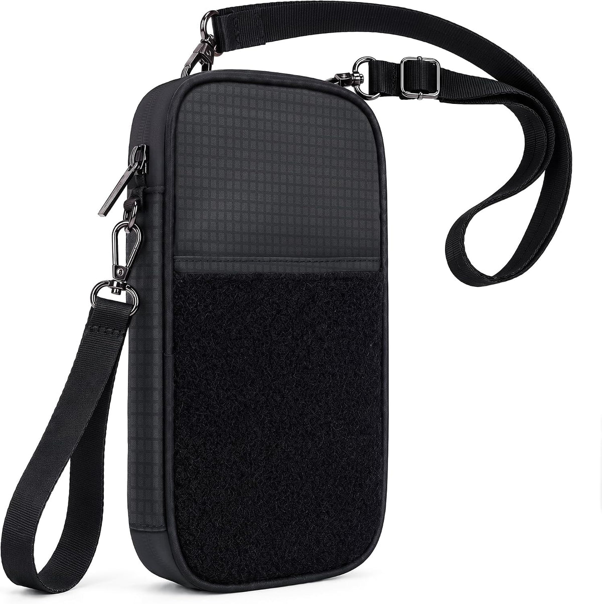 Family Passport Holder with Tracker Slot, RFID Blocking Travel Wallet for 4 Passports & 8 Cards, Crossbody Passport Organizer with Wristlet Strap, Water-Resistant 210D Nylon, Customizable Patch Panel