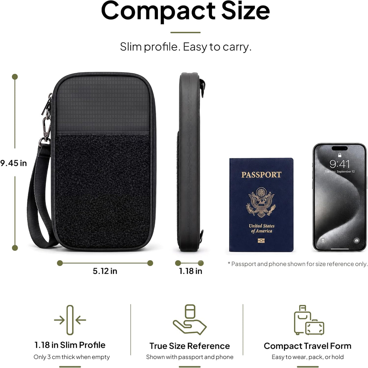 Family Passport Holder with Tracker Slot, RFID Blocking Travel Wallet for 4 Passports & 8 Cards, Crossbody Passport Organizer with Wristlet Strap, Water-Resistant 210D Nylon, Customizable Patch Panel