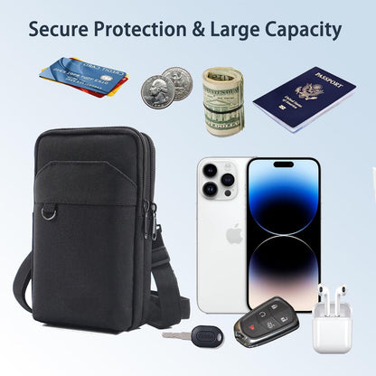Travel Cell Phone Pouch Belt Pouch, Phone Holster Crossbody Bag with Shoulder Strap for iPhone Case Holder for Hand with Neck Lanyard Smartphone Walking Passport Wallet (Blue A)