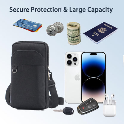 Travel Cell Phone Pouch Belt Pouch, Phone Holster Crossbody Bag with Shoulder Strap for iPhone Case Holder for Hand with Neck Lanyard Smartphone Walking Passport Wallet (Blue A)