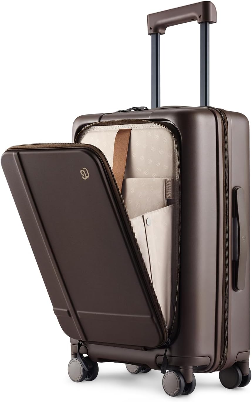 Carry On Luggage 22X14X9 Airline Approved with Front Pocket, 20 Inch Luggage with Front Compartment, Expandable, Double Spinner Wheels, Hardsided PC, TSA Lock (Cool Grey, Seine Max)