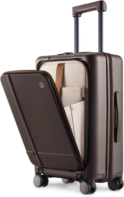 Carry On Luggage 22X14X9 Airline Approved with Front Pocket, 20 Inch Luggage with Front Compartment, Expandable, Double Spinner Wheels, Hardsided PC, TSA Lock (Cool Grey, Seine Max)