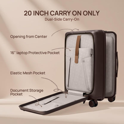 Carry On Luggage 22X14X9 Airline Approved with Front Pocket, 20 Inch Luggage with Front Compartment, Expandable, Double Spinner Wheels, Hardsided PC, TSA Lock (Cool Grey, Seine Max)