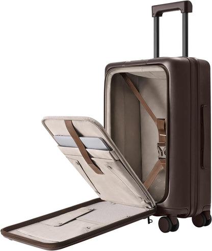 Carry On Luggage 22X14X9 Airline Approved with Front Pocket, 20 Inch Luggage with Front Compartment, Expandable, Double Spinner Wheels, Hardsided PC, TSA Lock (Cool Grey, Seine Max)