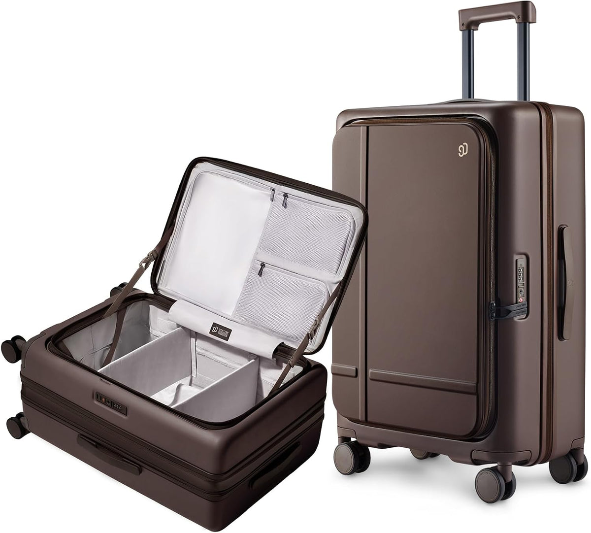 Carry On Luggage 22X14X9 Airline Approved with Front Pocket, 20 Inch Luggage with Front Compartment, Expandable, Double Spinner Wheels, Hardsided PC, TSA Lock (Cool Grey, Seine Max)