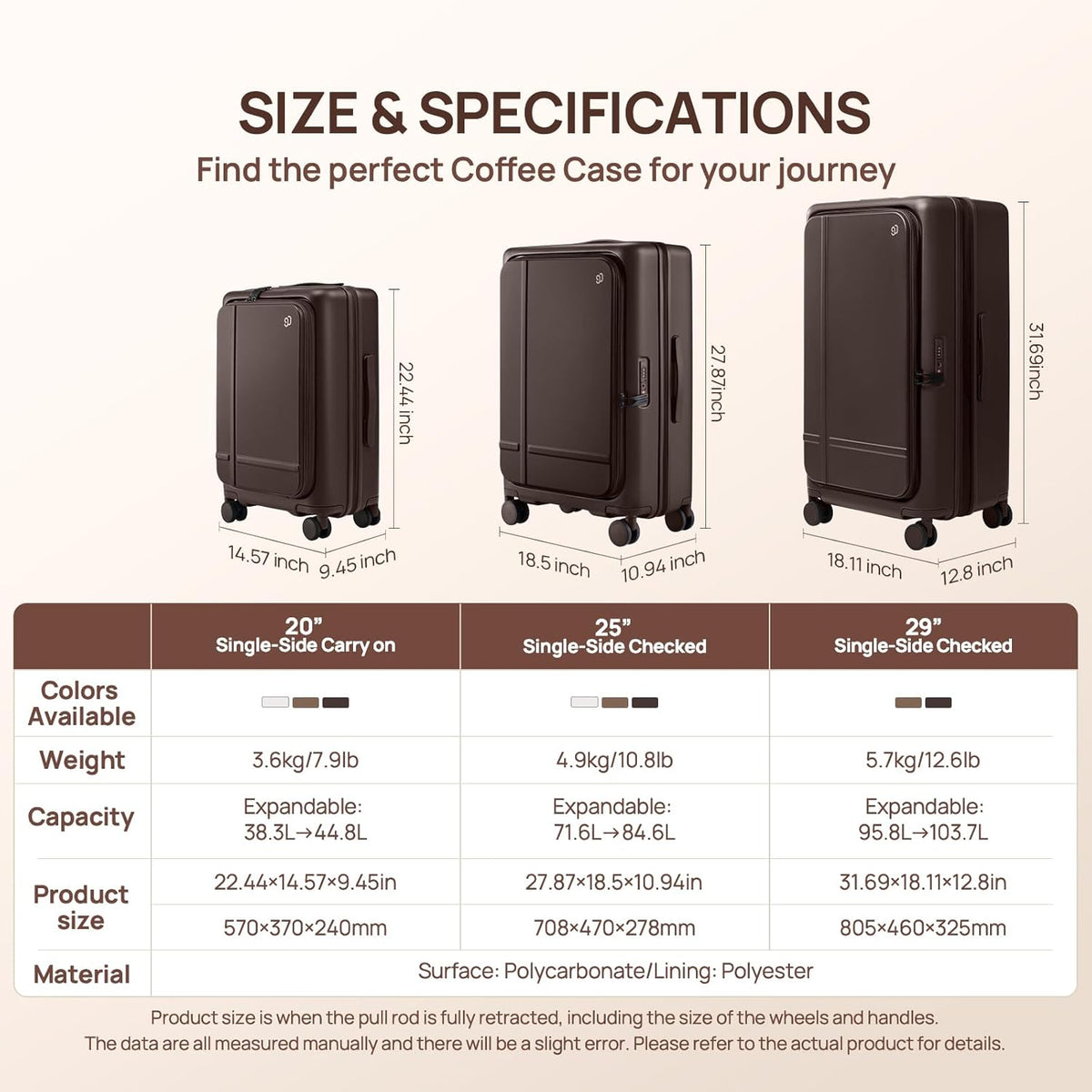 Carry On Luggage 22X14X9 Airline Approved with Front Pocket, 20 Inch Luggage with Front Compartment, Expandable, Double Spinner Wheels, Hardsided PC, TSA Lock (Cool Grey, Seine Max)