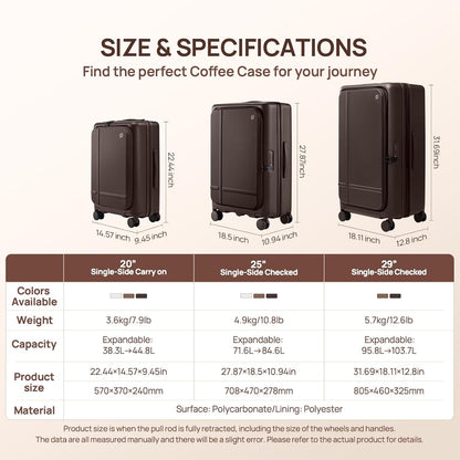 Carry On Luggage 22X14X9 Airline Approved with Front Pocket, 20 Inch Luggage with Front Compartment, Expandable, Double Spinner Wheels, Hardsided PC, TSA Lock (Cool Grey, Seine Max)